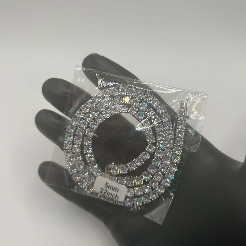 Moissanite Tennis Chain Silver 5mm Brand New VVS1 Necklace 22 Inch No Pass